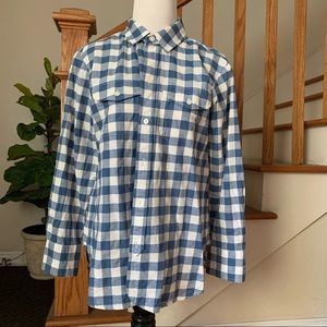 $88 Madewell plaid shirt top, ivory/blue, size Small, S 41” bust 26”L